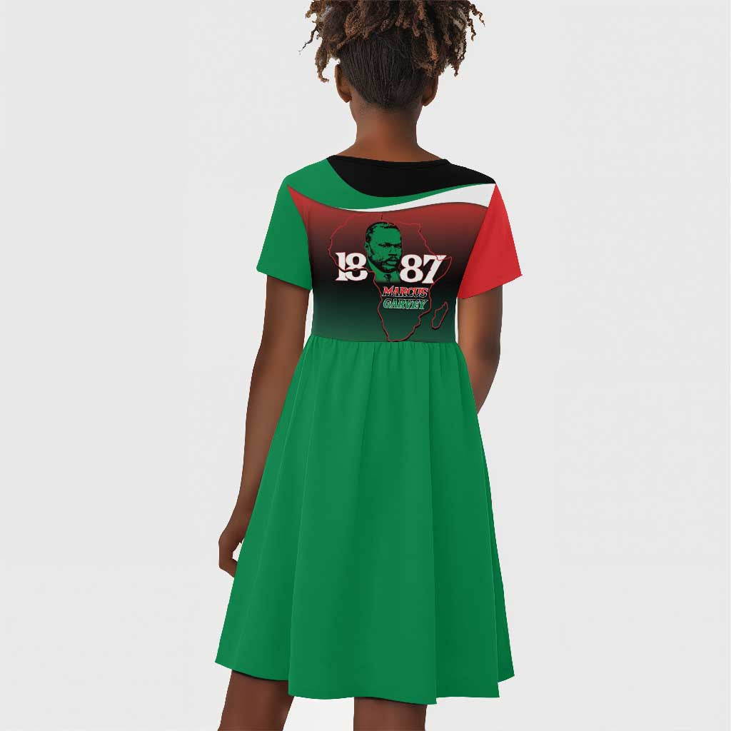 Marcus Garvey 1887 Kid Short Sleeve Dress African Map Curves Style - African Pride
