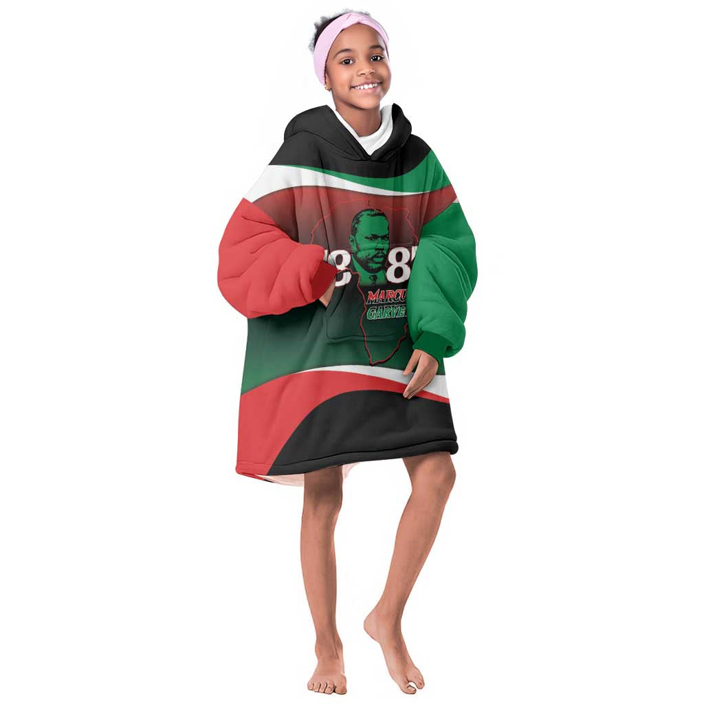 Marcus Garvey 1887 Kid Wearable Blanket Hoodie African Map Curves Style - African Pride