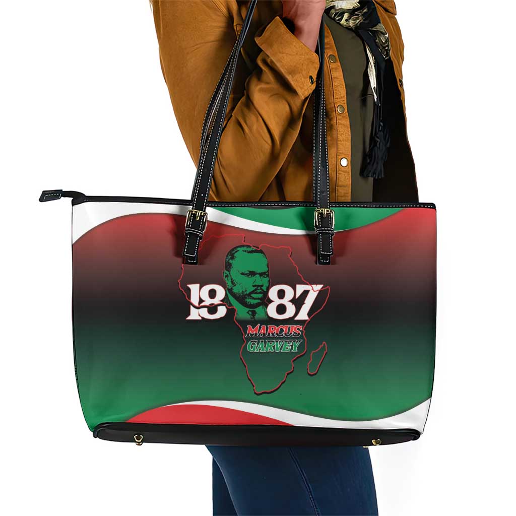 Marcus Garvey 1887 Leather Tote Bag African Map Curves Style - African Pride
