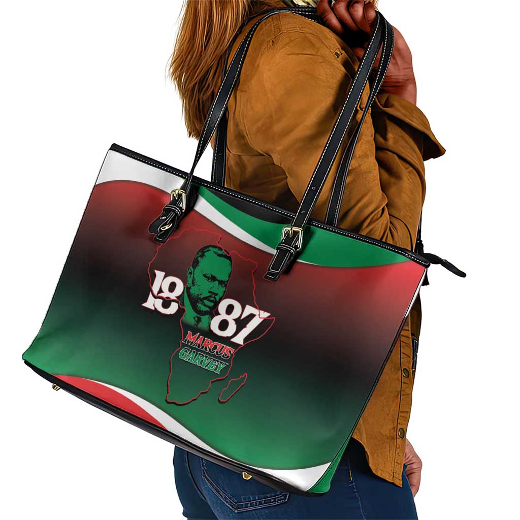 Marcus Garvey 1887 Leather Tote Bag African Map Curves Style - African Pride