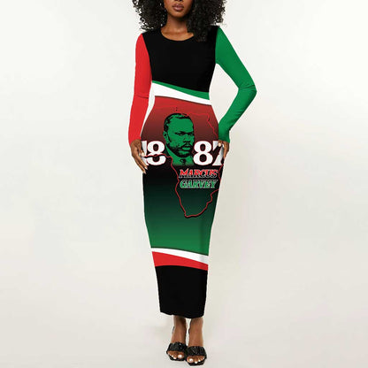 Marcus Garvey 1887 Long Sleeve Bodycon Dress African Map Curves Style - African Pride