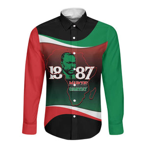 Marcus Garvey 1887 Long Sleeve Button Shirt African Map Curves Style - African Pride
