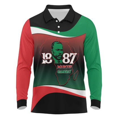 Marcus Garvey 1887 Long Sleeve Polo Shirt African Map Curves Style - African Pride