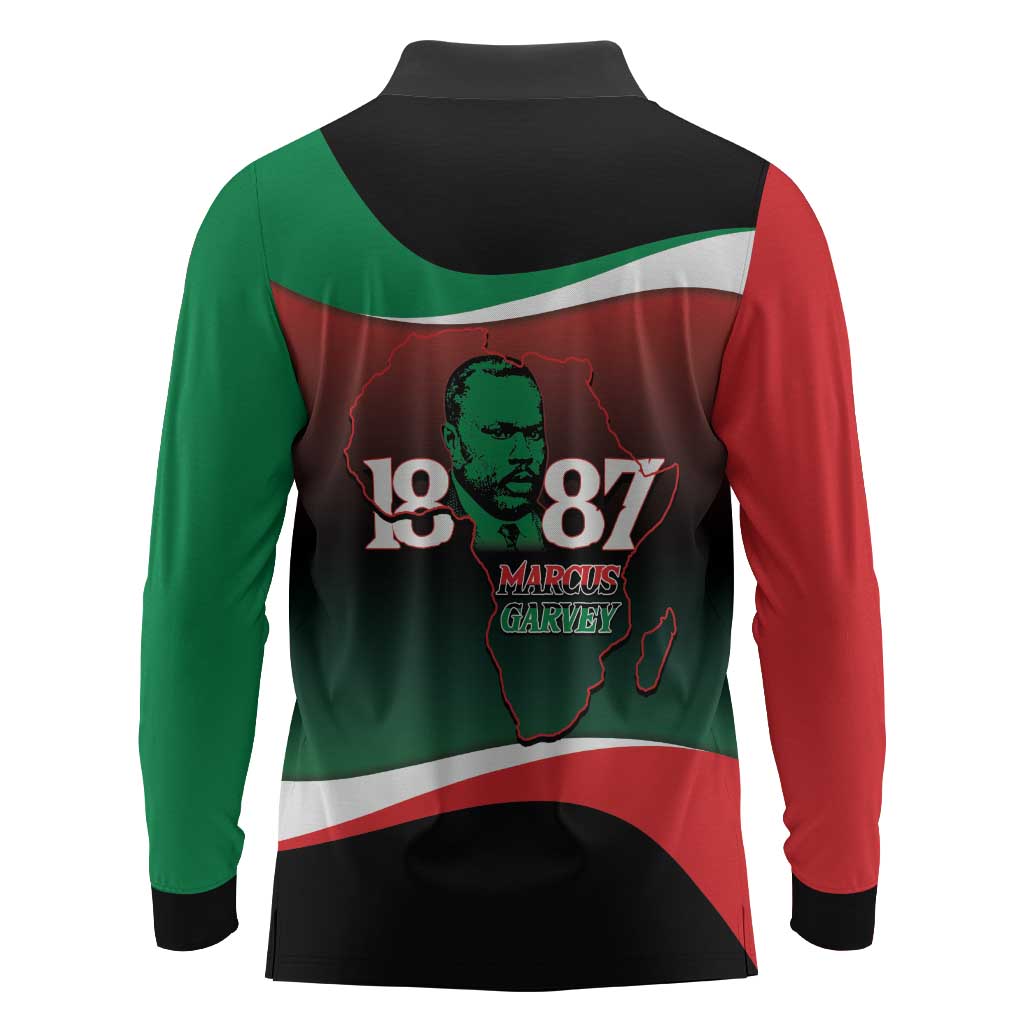 Marcus Garvey 1887 Long Sleeve Polo Shirt African Map Curves Style - African Pride