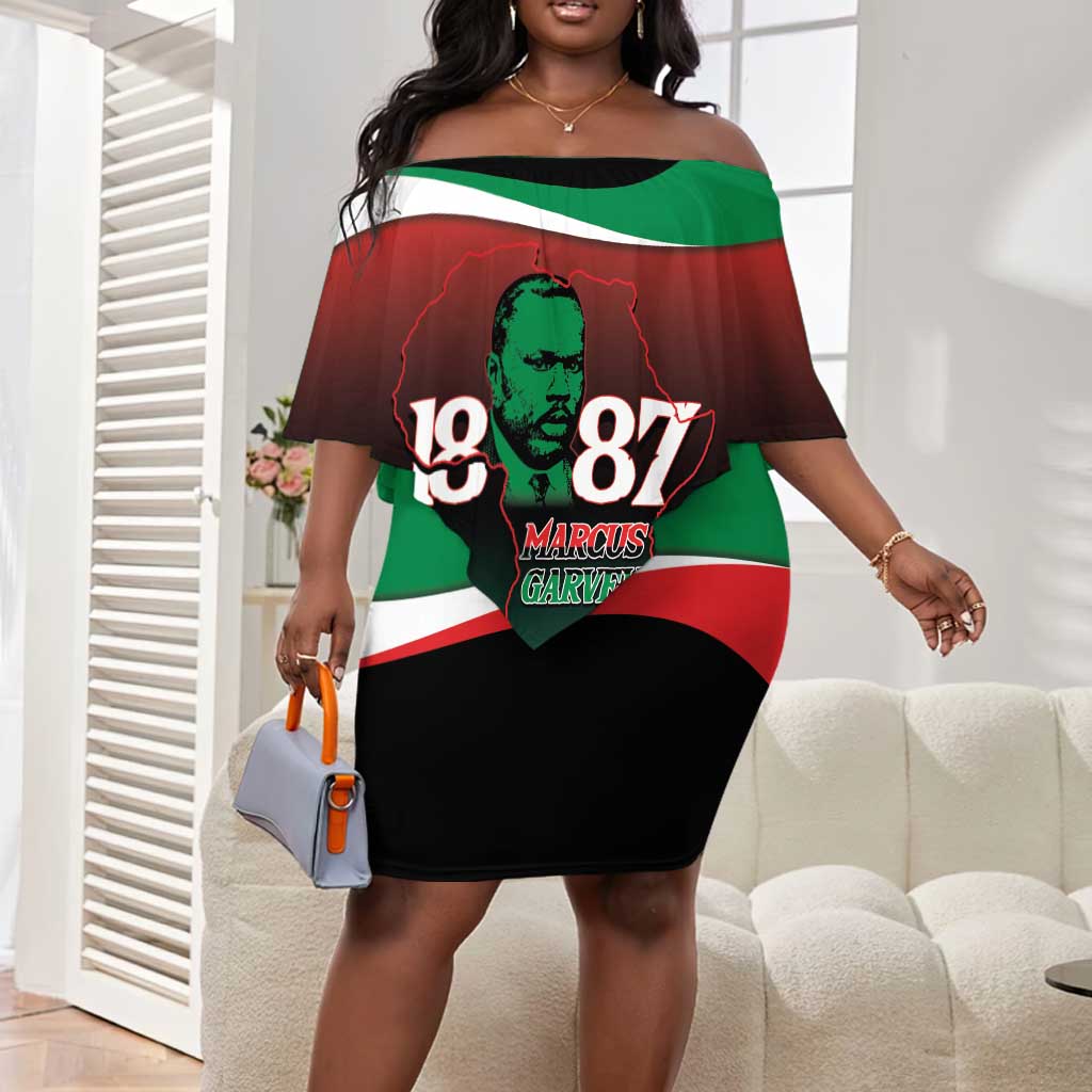 Marcus Garvey 1887 Off Shoulder Short Dress African Map Curves Style - African Pride