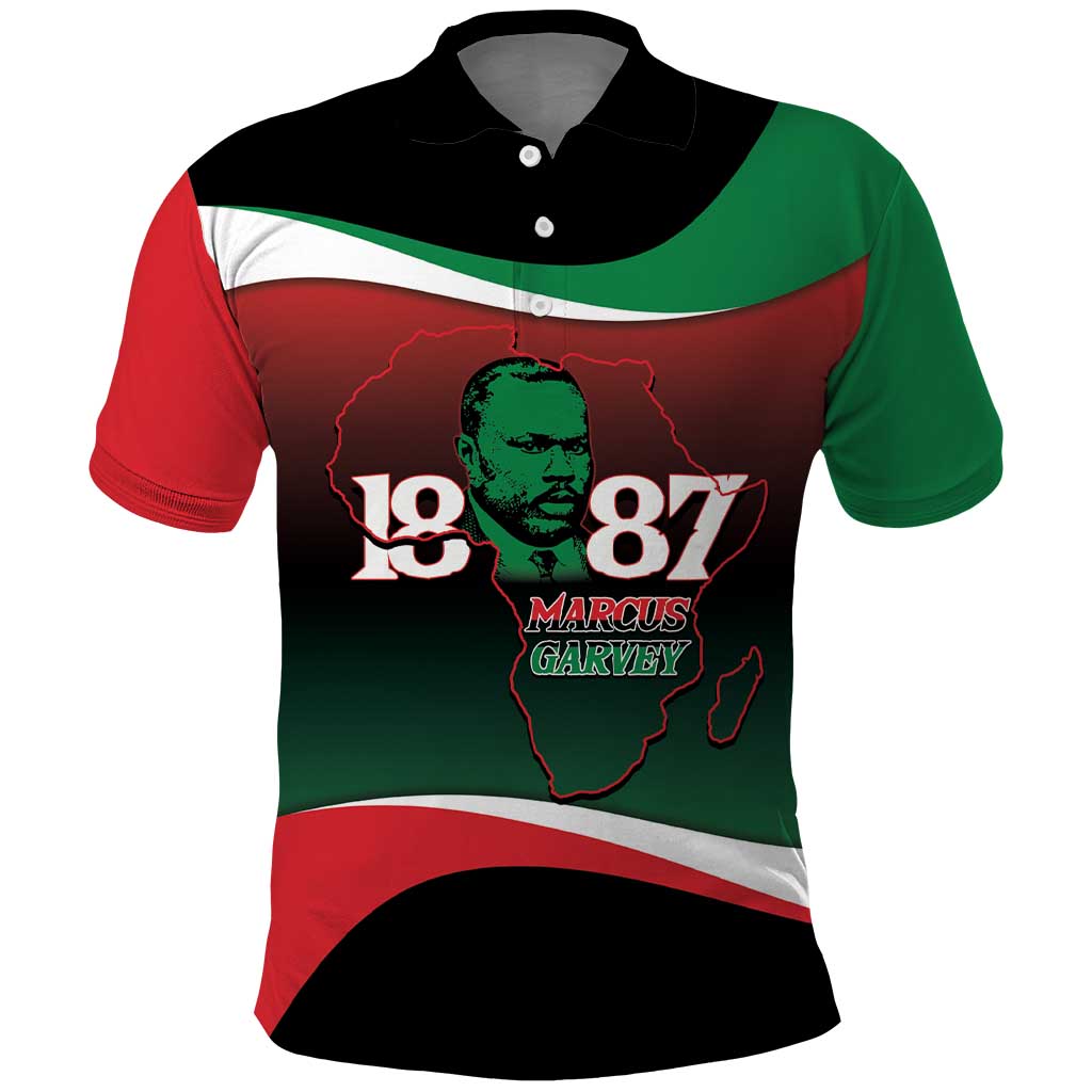 Marcus Garvey 1887 Polo Shirt African Map Curves Style - African Pride