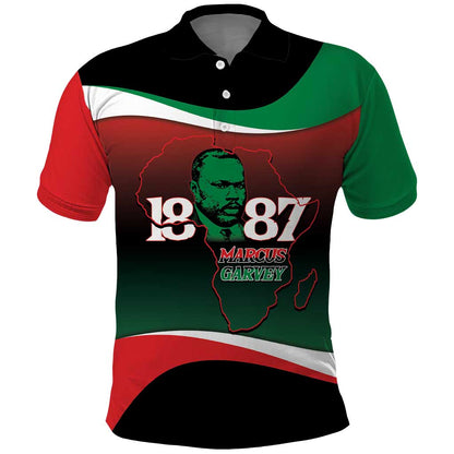 Marcus Garvey 1887 Polo Shirt African Map Curves Style - African Pride