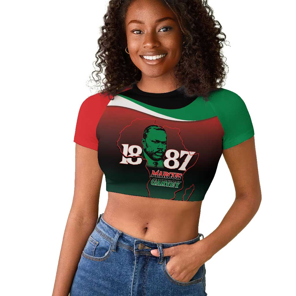 Marcus Garvey 1887 Raglan Cropped T shirt African Map Curves Style - African Pride