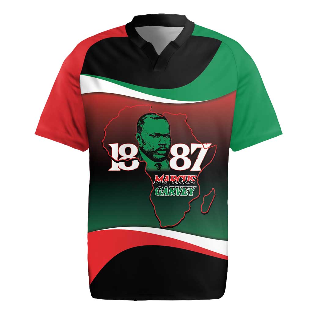 Marcus Garvey 1887 Rugby Jersey African Map Curves Style - African Pride