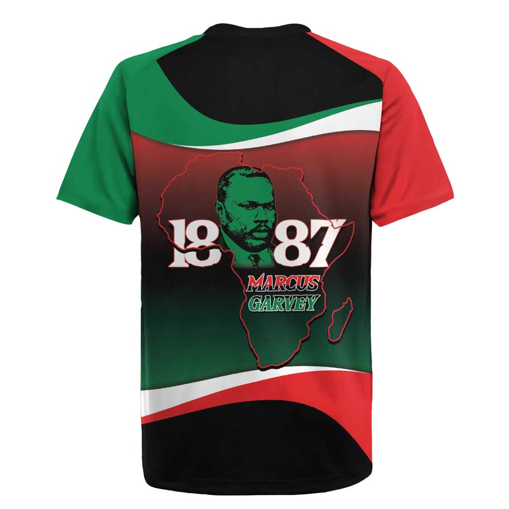 Marcus Garvey 1887 Rugby Jersey African Map Curves Style - African Pride