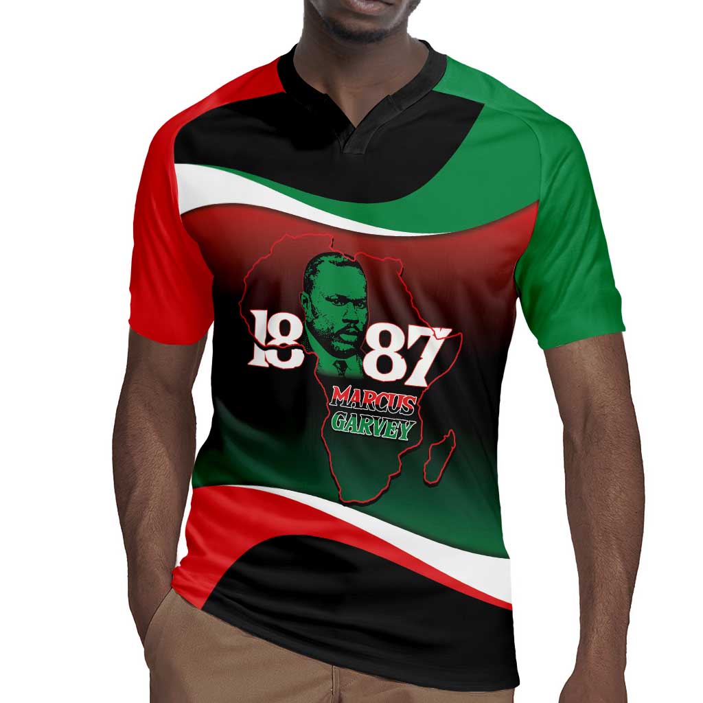 Marcus Garvey 1887 Rugby Jersey African Map Curves Style - African Pride