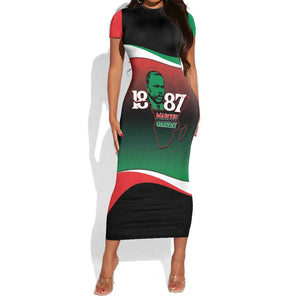 Marcus Garvey 1887 Short Sleeve Bodycon Dress African Map Curves Style - African Pride