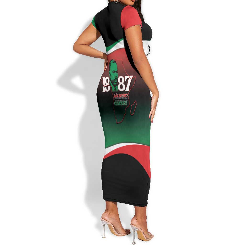Marcus Garvey 1887 Short Sleeve Bodycon Dress African Map Curves Style - African Pride