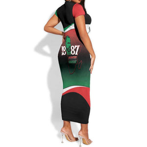 Marcus Garvey 1887 Short Sleeve Bodycon Dress African Map Curves Style - African Pride