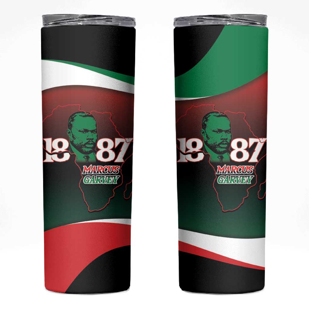 Marcus Garvey 1887 Skinny Tumbler African Map Curves Style - African Pride
