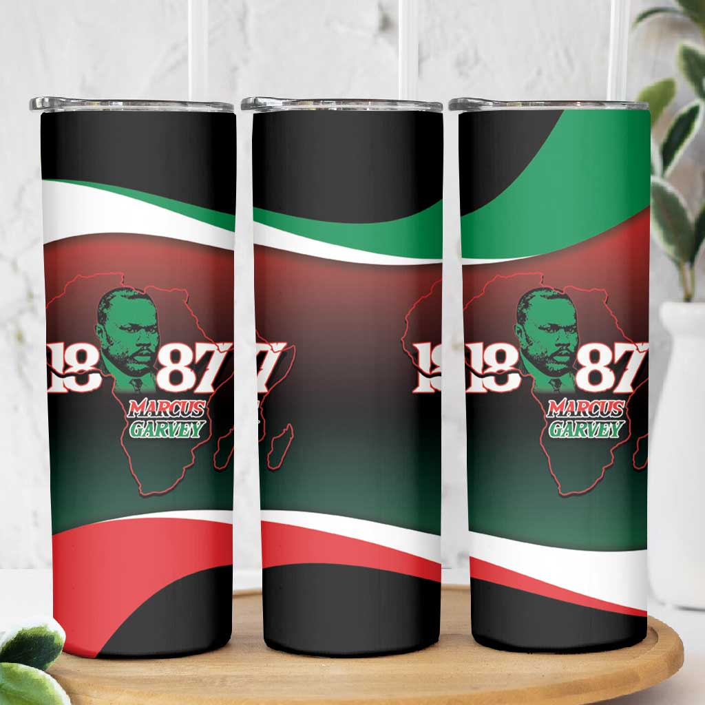 Marcus Garvey 1887 Skinny Tumbler African Map Curves Style - African Pride