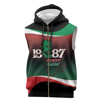Marcus Garvey 1887 Sleeveless Zip Hoodie African Map Curves Style - African Pride