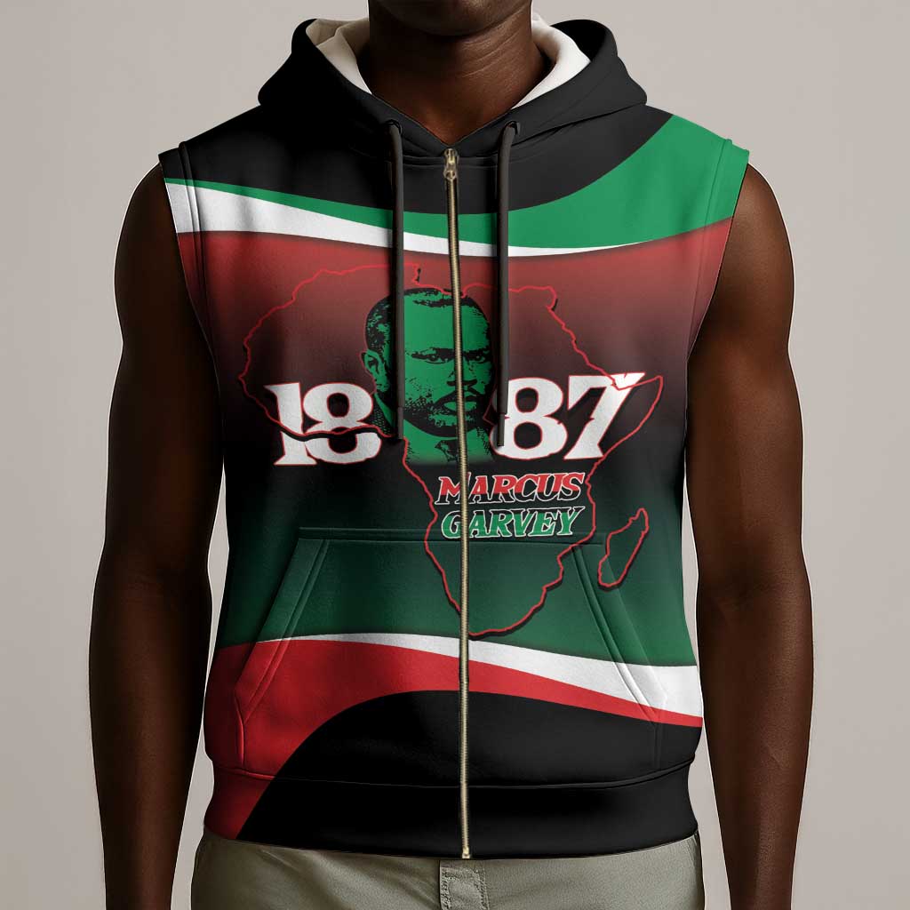 Marcus Garvey 1887 Sleeveless Zip Hoodie African Map Curves Style - African Pride