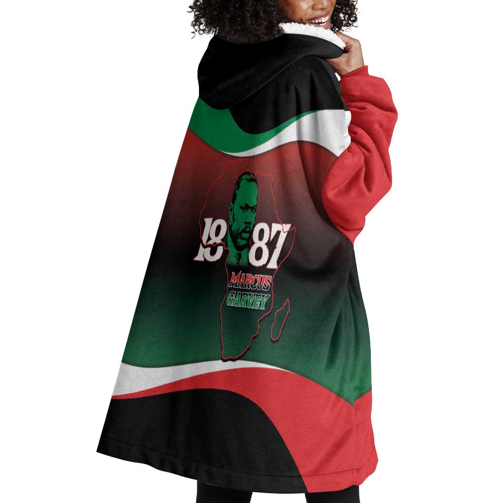 Marcus Garvey 1887 Wearable Blanket Hoodie African Map Curves Style - African Pride
