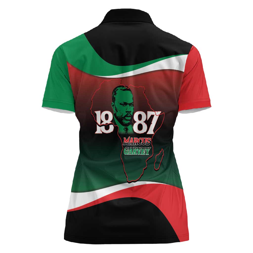 Marcus Garvey 1887 Women Polo Shirt African Map Curves Style - African Pride