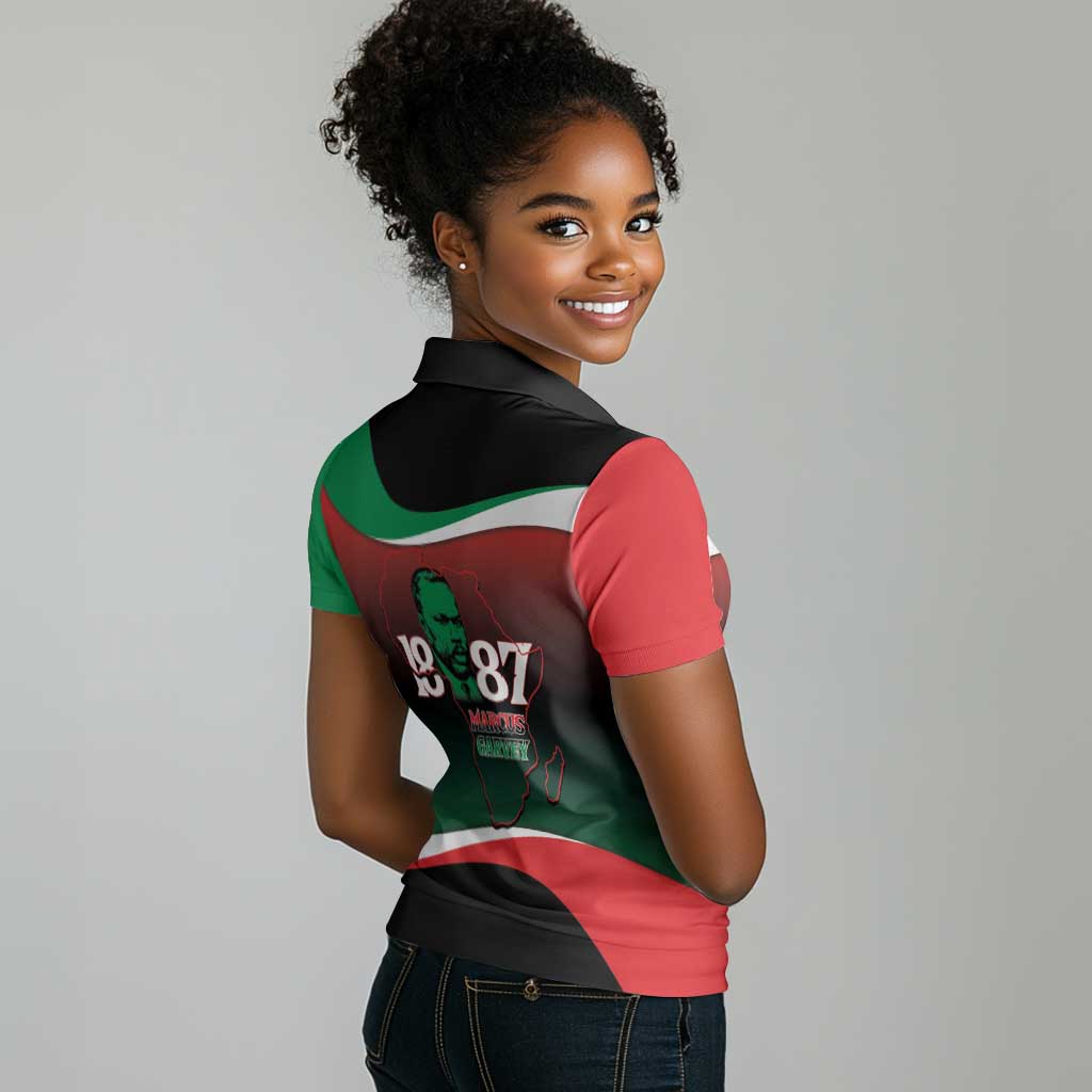 Marcus Garvey 1887 Women Polo Shirt African Map Curves Style - African Pride