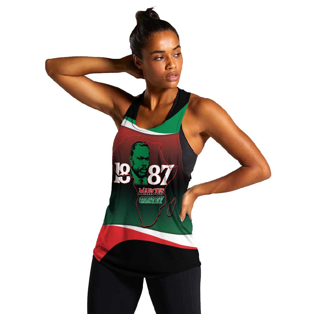 Marcus Garvey 1887 Women Racerback Tank African Map Curves Style - African Pride