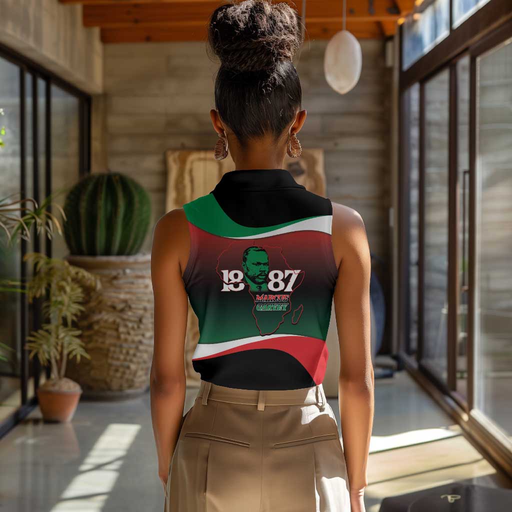 Marcus Garvey 1887 Women Sleeveless Polo Shirt African Map Curves Style - African Pride