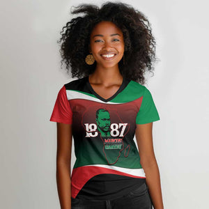 Marcus Garvey 1887 Women V-Neck T-Shirt African Map Curves Style - African Pride