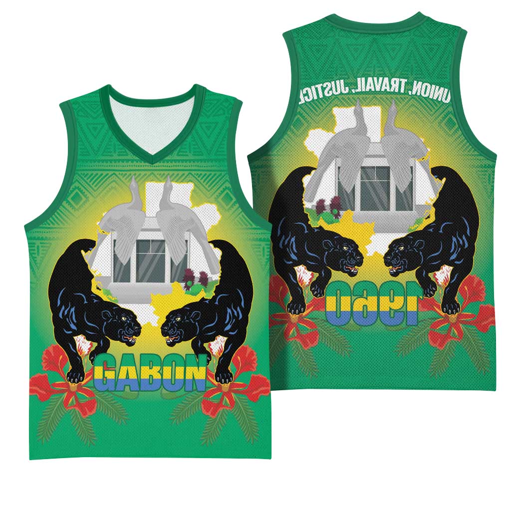 Afro Gabon Independence Day Basketball Jersey Memorial Leon Mba Monument - African Pride