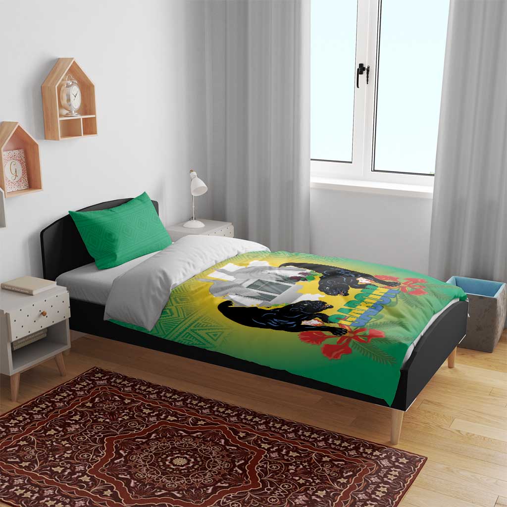 Afro Gabon Independence Day Bedding Set Memorial Leon Mba Monument - African Pride