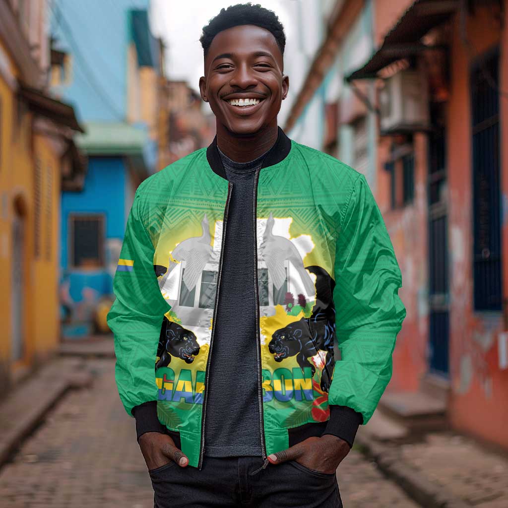 Afro Gabon Independence Day Bomber Jacket Memorial Leon Mba Monument - African Pride