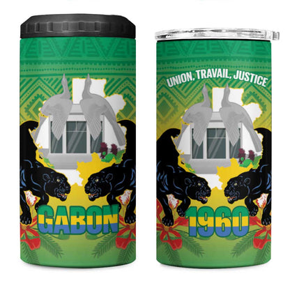 Afro Gabon Independence Day 4 in 1 Can Cooler Tumbler Memorial Leon Mba Monument - African Pride