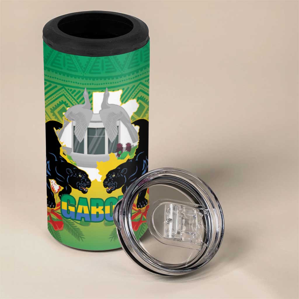 Afro Gabon Independence Day 4 in 1 Can Cooler Tumbler Memorial Leon Mba Monument - African Pride
