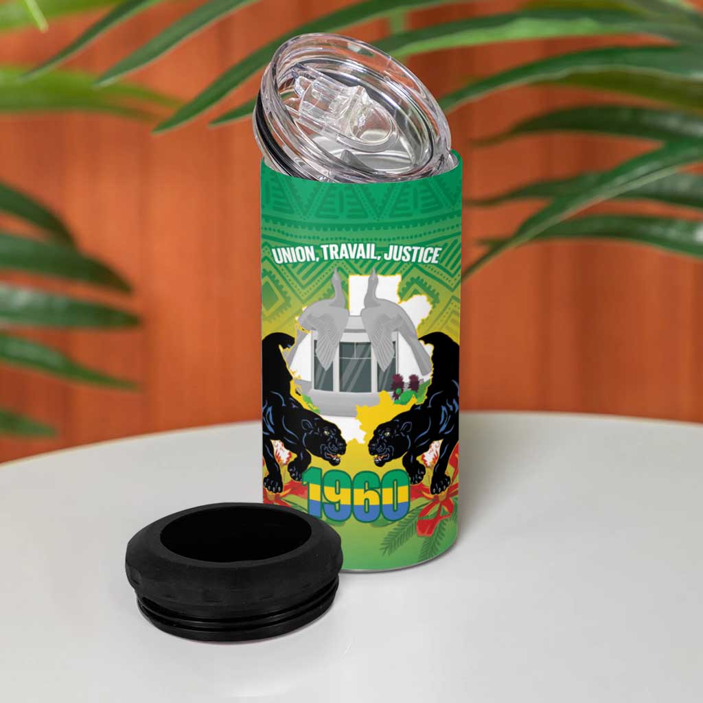 Afro Gabon Independence Day 4 in 1 Can Cooler Tumbler Memorial Leon Mba Monument - African Pride
