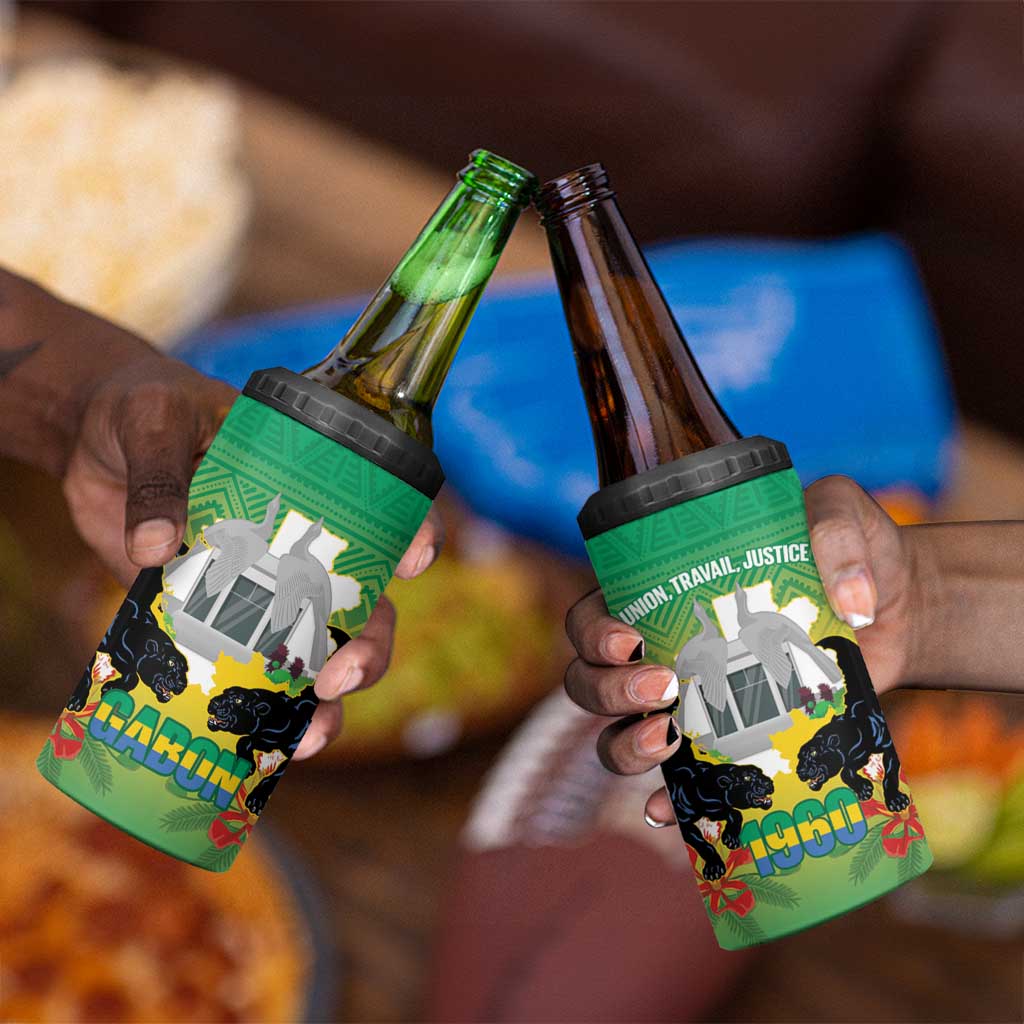 Afro Gabon Independence Day 4 in 1 Can Cooler Tumbler Memorial Leon Mba Monument - African Pride