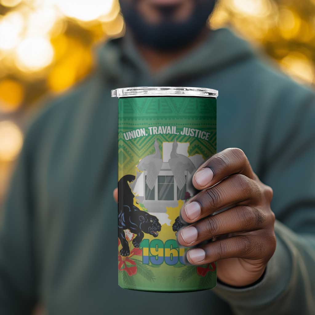 Afro Gabon Independence Day 4 in 1 Can Cooler Tumbler Memorial Leon Mba Monument - African Pride