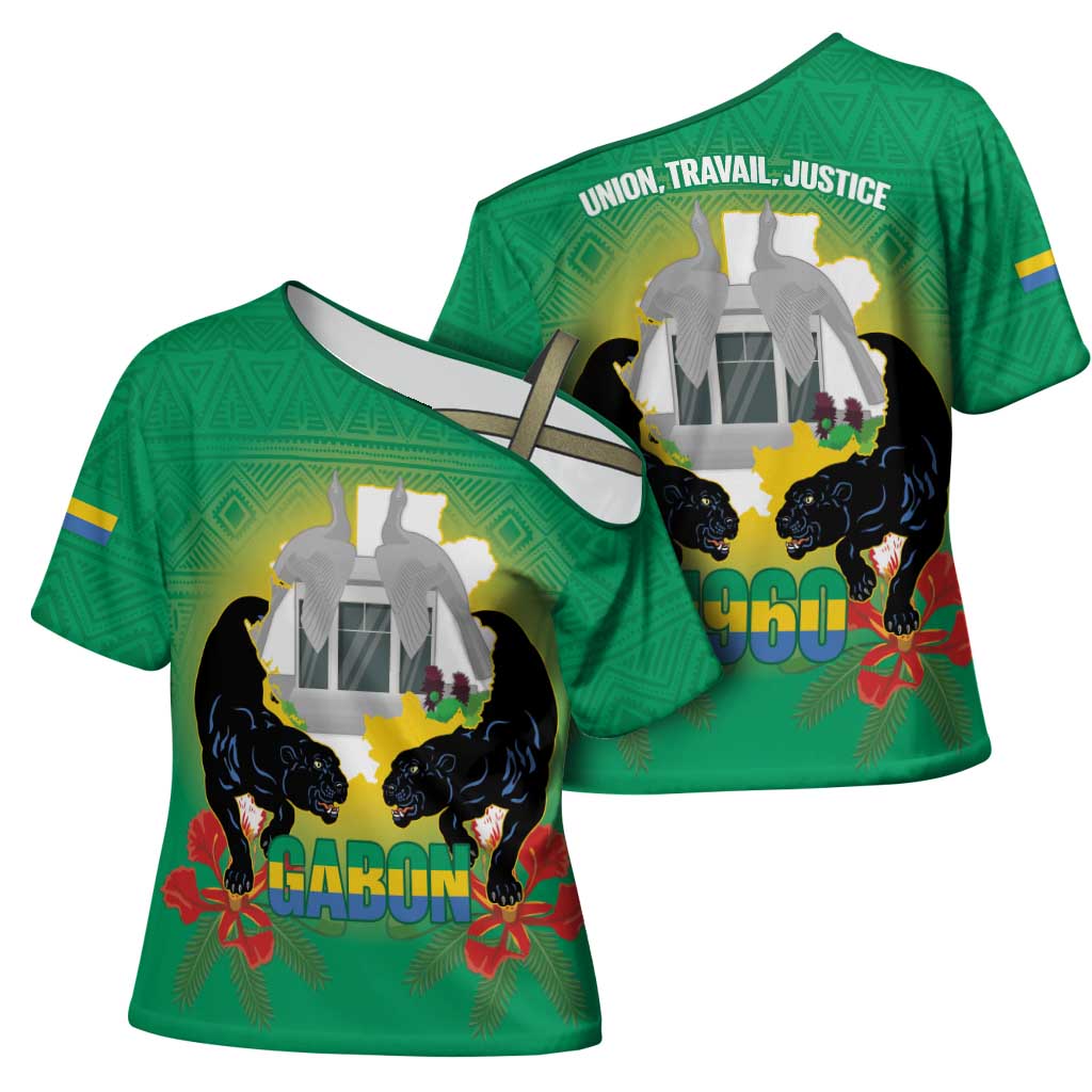 Gabon Independence Day Cross Shoulder Shirt Memorial Leon Mba Monument