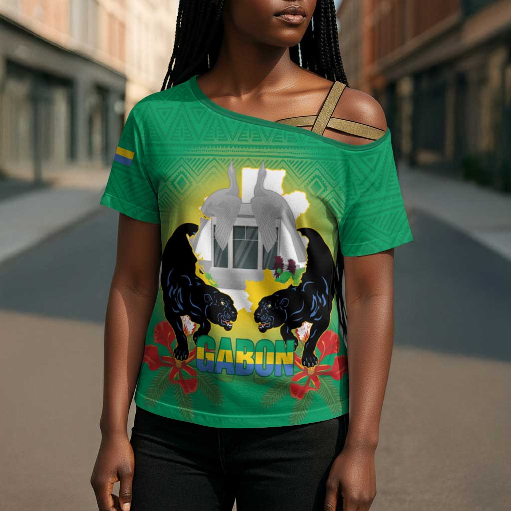 Gabon Independence Day Cross Shoulder Shirt Memorial Leon Mba Monument