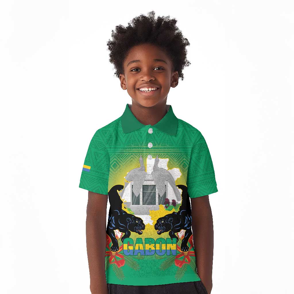 Afro Gabon Independence Day Kid Polo Shirt Memorial Leon Mba Monument - African Pride