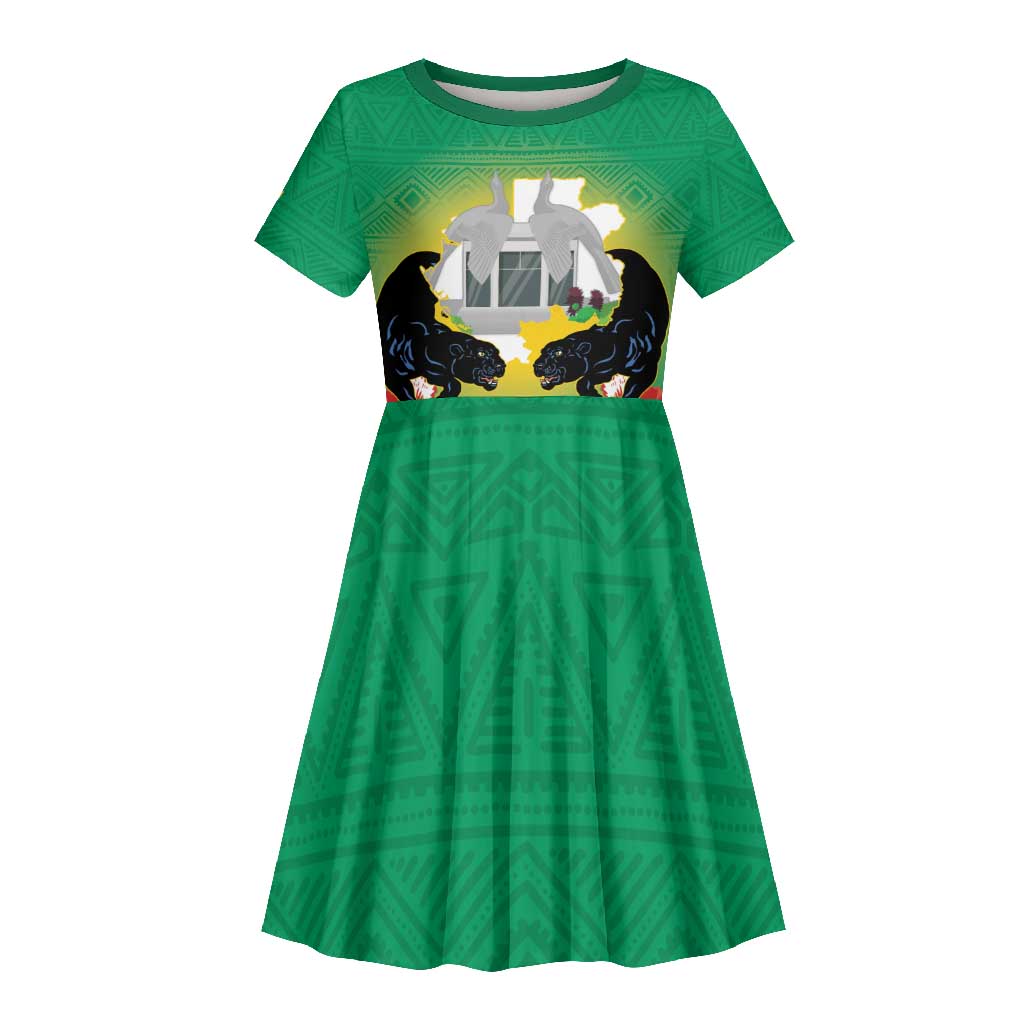 Afro Gabon Independence Day Kid Short Sleeve Dress Memorial Leon Mba Monument - African Pride