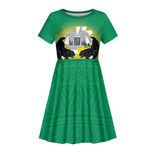Afro Gabon Independence Day Kid Short Sleeve Dress Memorial Leon Mba Monument - African Pride