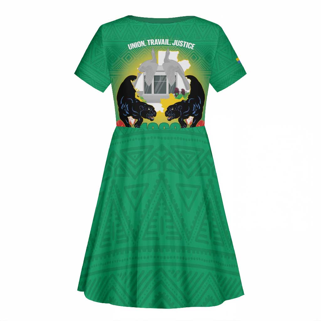 Afro Gabon Independence Day Kid Short Sleeve Dress Memorial Leon Mba Monument - African Pride