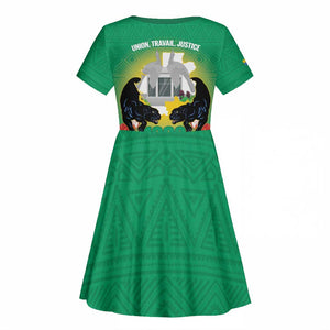 Afro Gabon Independence Day Kid Short Sleeve Dress Memorial Leon Mba Monument - African Pride