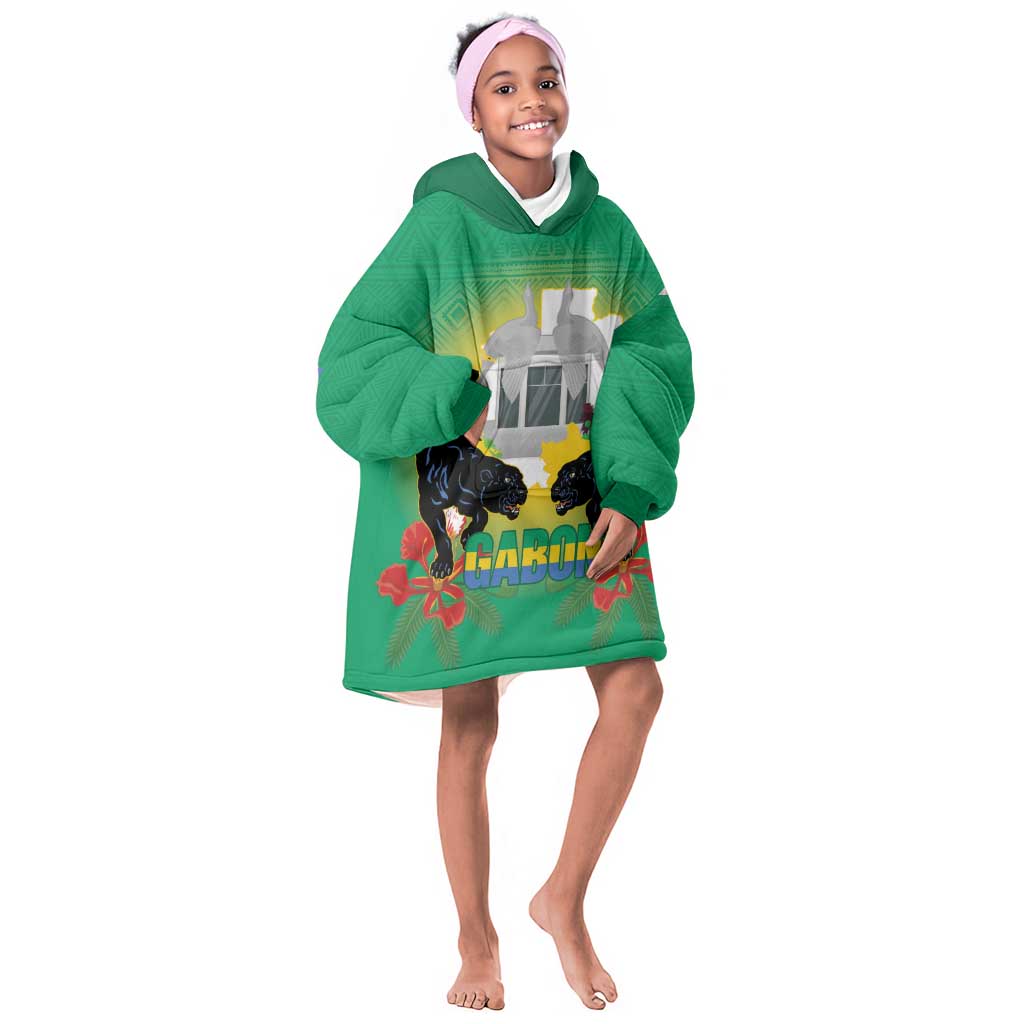 Afro Gabon Independence Day Kid Wearable Blanket Hoodie Memorial Leon Mba Monument - African Pride