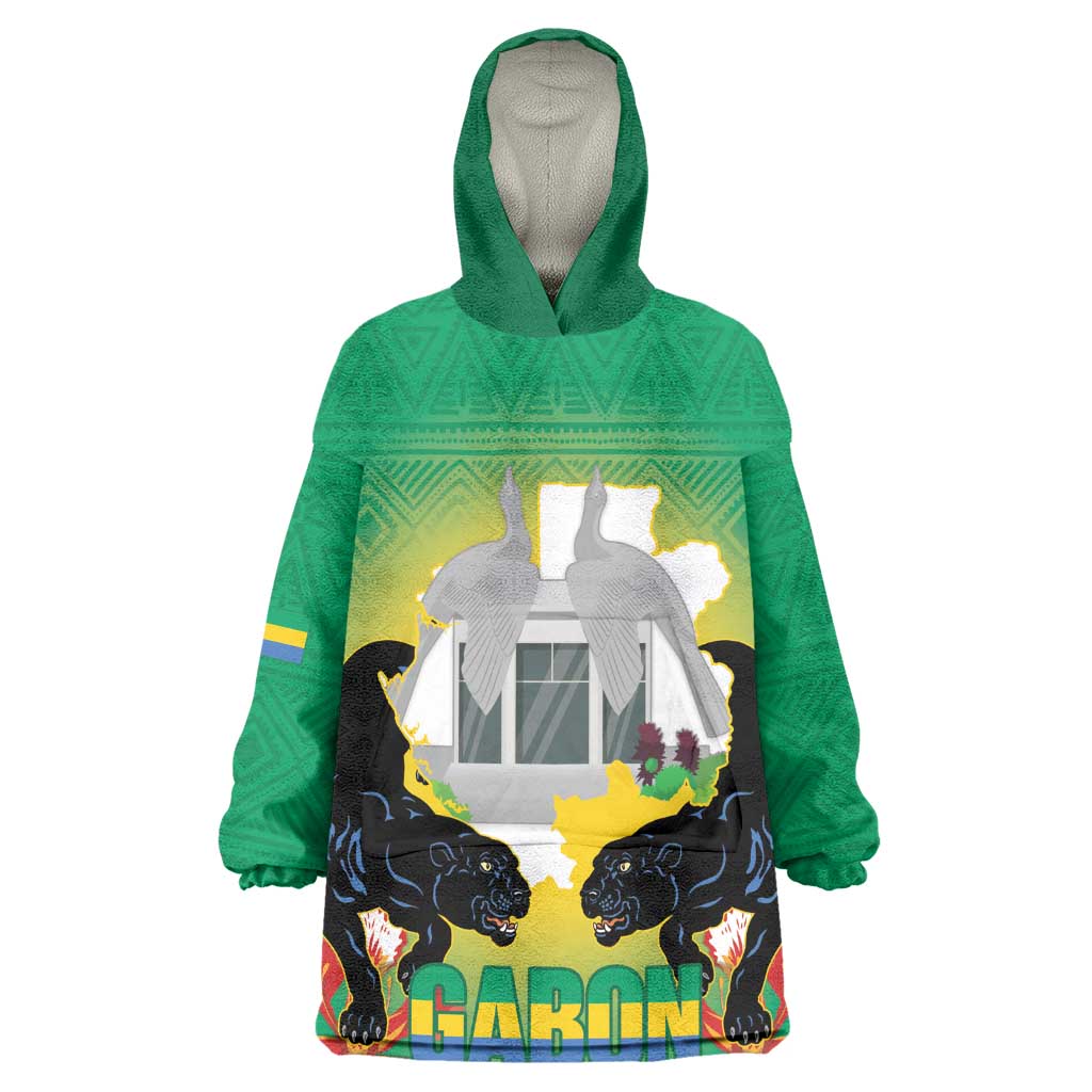 Afro Gabon Independence Day Kid Wearable Blanket Hoodie Memorial Leon Mba Monument - African Pride