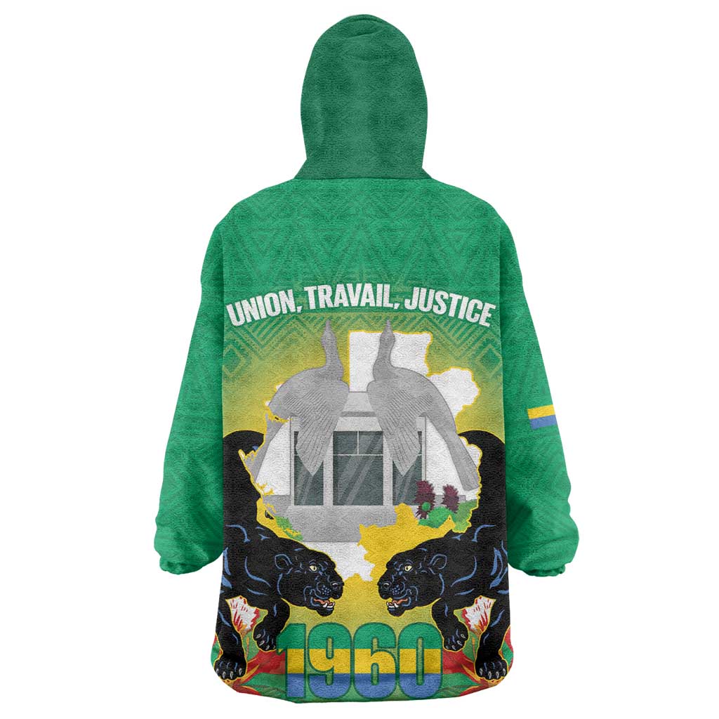 Afro Gabon Independence Day Kid Wearable Blanket Hoodie Memorial Leon Mba Monument - African Pride