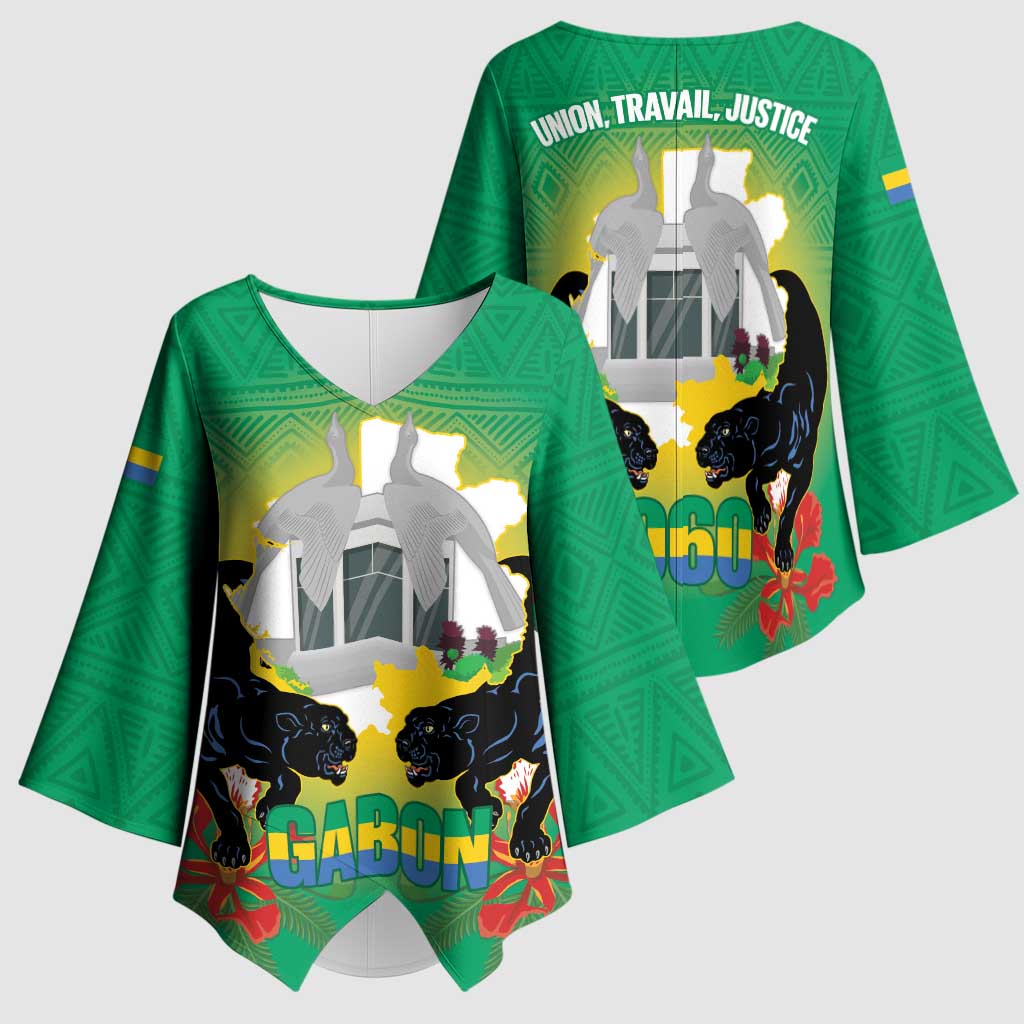 Gabon Independence Day Kimono Sleeve Blouse Memorial Leon Mba Monument