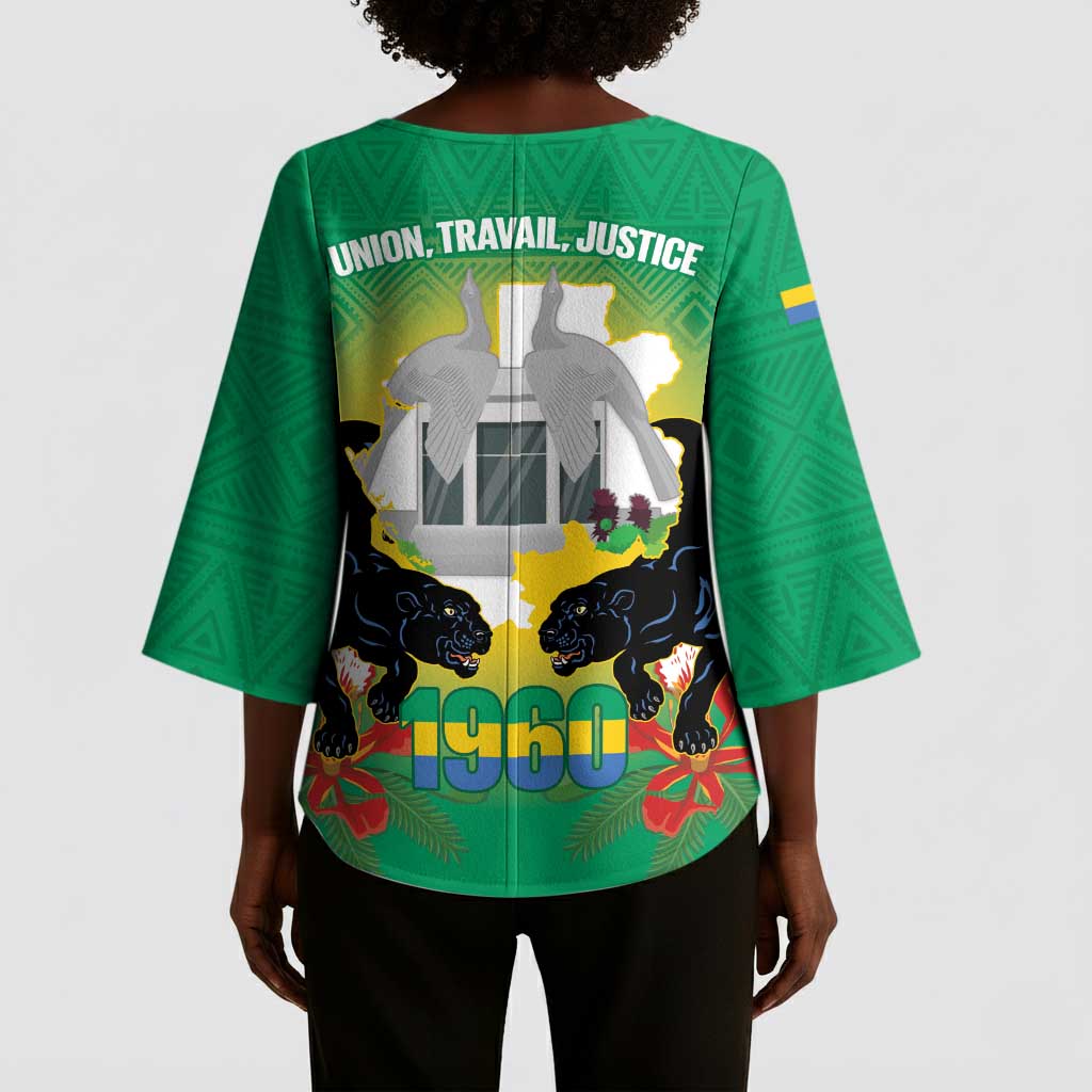 Gabon Independence Day Kimono Sleeve Blouse Memorial Leon Mba Monument