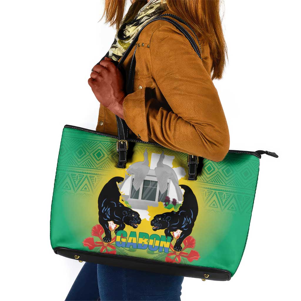 Afro Gabon Independence Day Leather Tote Bag Memorial Leon Mba Monument - African Pride
