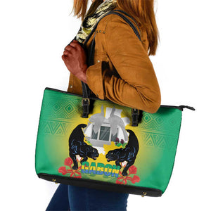Afro Gabon Independence Day Leather Tote Bag Memorial Leon Mba Monument - African Pride